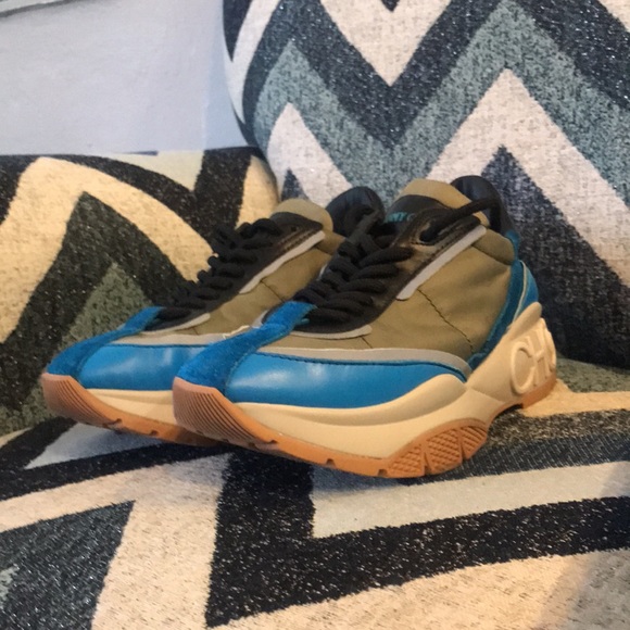 Jimmy Choo "Raine" Black/Blue/Green Chunky Sneakers - Picture 3 of 4